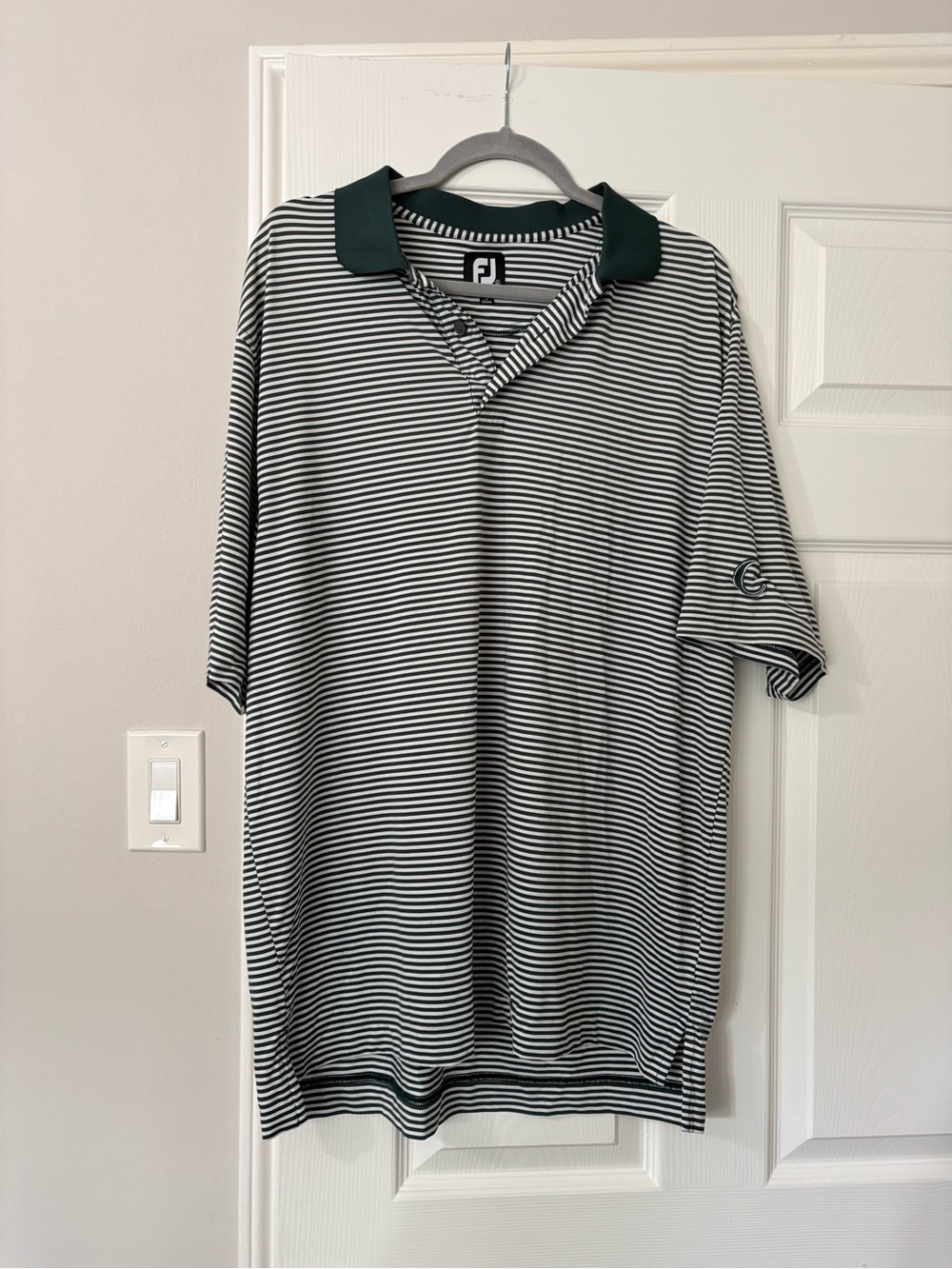 FootJoy FJ Green White Striped Performance Golf Polo Men’s Large Stretch